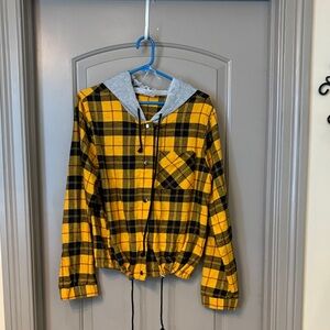 Yellow and Black Plaid Hoodie Jacket